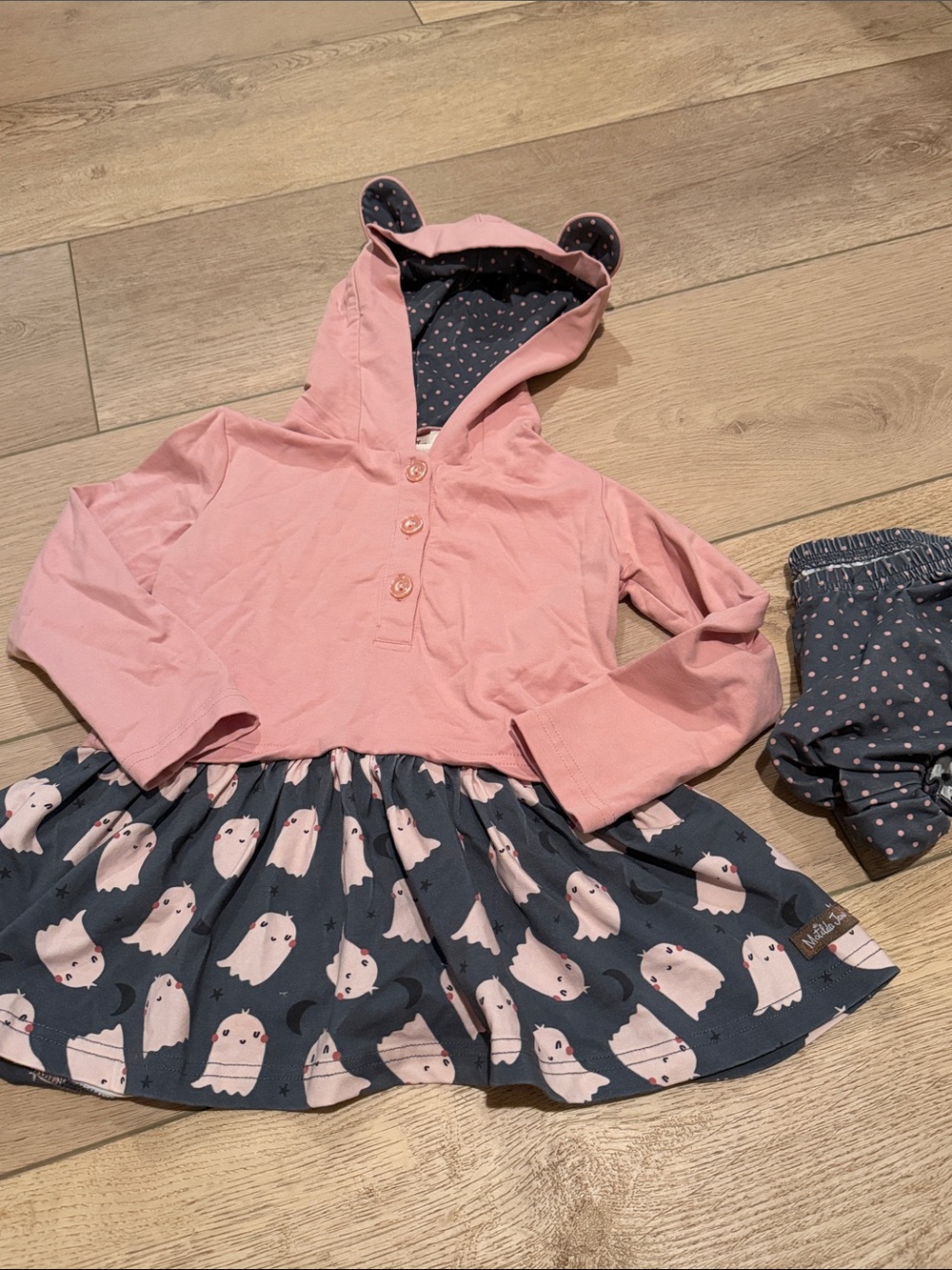 cheeky plum Pink Hooded Dress and Navy Ghost Skirt Set. No flaws